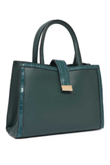 STRUCTURED CROC-TRIM BAG-GREEN