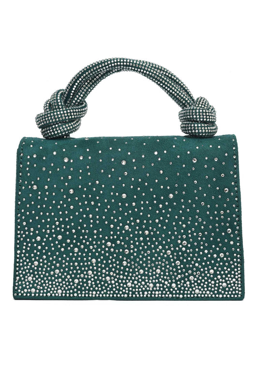 ELEGANT KNOT HANDLE RHINESTONE BAG-DK-GREEN