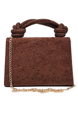 ELEGANT KNOT HANDLE RHINESTONE BAG-COFFEE