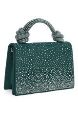 ELEGANT KNOT HANDLE RHINESTONE BAG-DK-GREEN