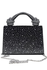 ELEGANT KNOT HANDLE RHINESTONE BAG-BLACK