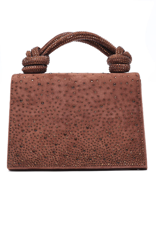 ELEGANT KNOT HANDLE RHINESTONE BAG-COFFEE