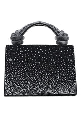 ELEGANT KNOT HANDLE RHINESTONE BAG-BLACK