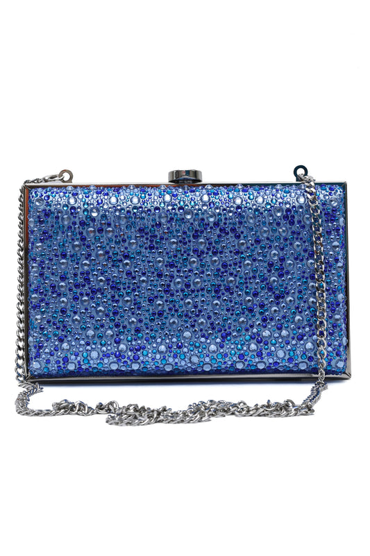 CRYSTAL EMBELLISHED BOX CLUTCH-BLUE