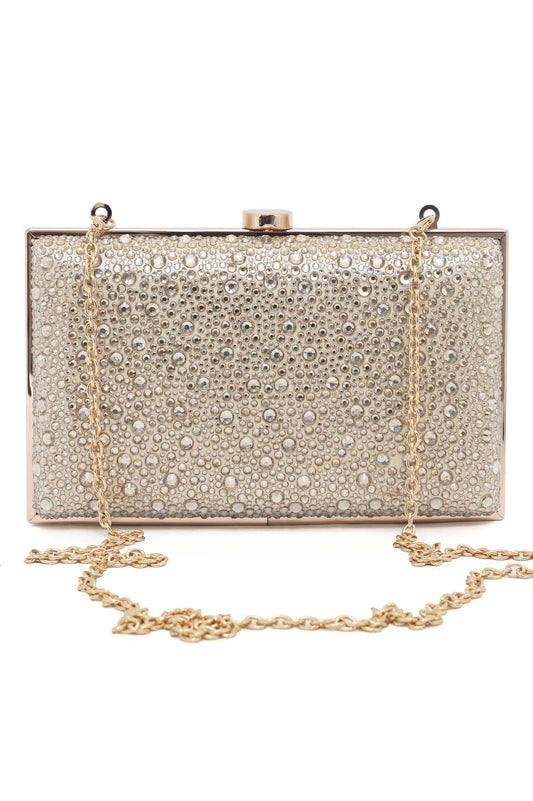 Crystal-Embellished Box Clutch-Gold