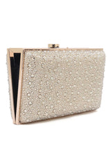 Crystal-Embellished Box Clutch-Gold