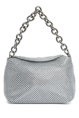 CELESTE BEAD CHAIN BAG-SILVER