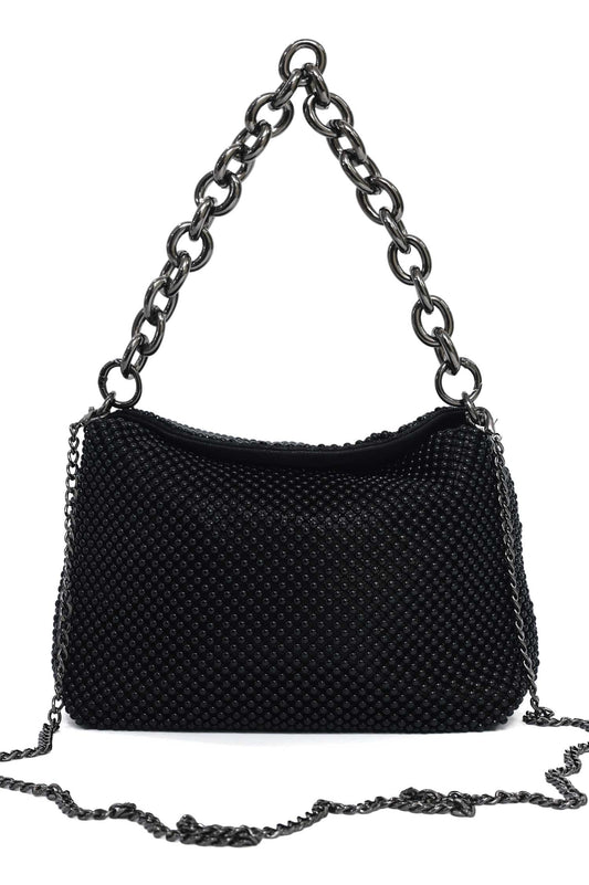 CELESTE BEAD CHAIN BAG-BLACK
