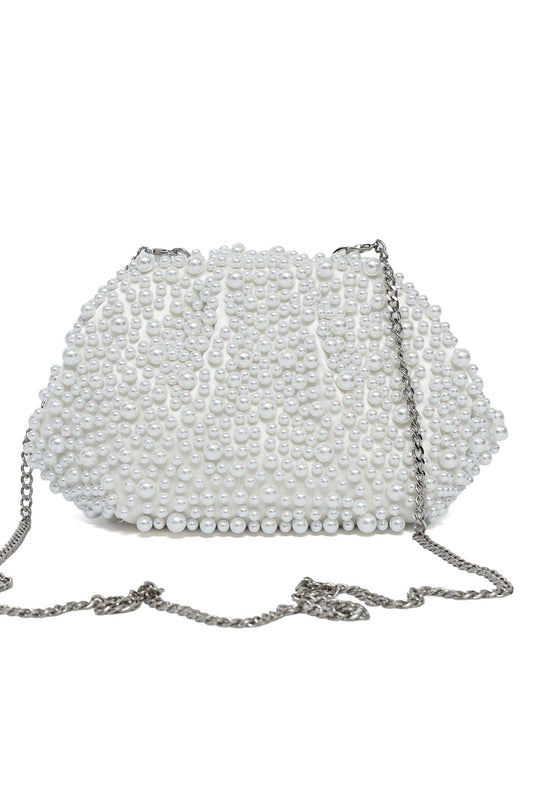PEARLISSE CASCADE EVENING CLUTCH-WHITE