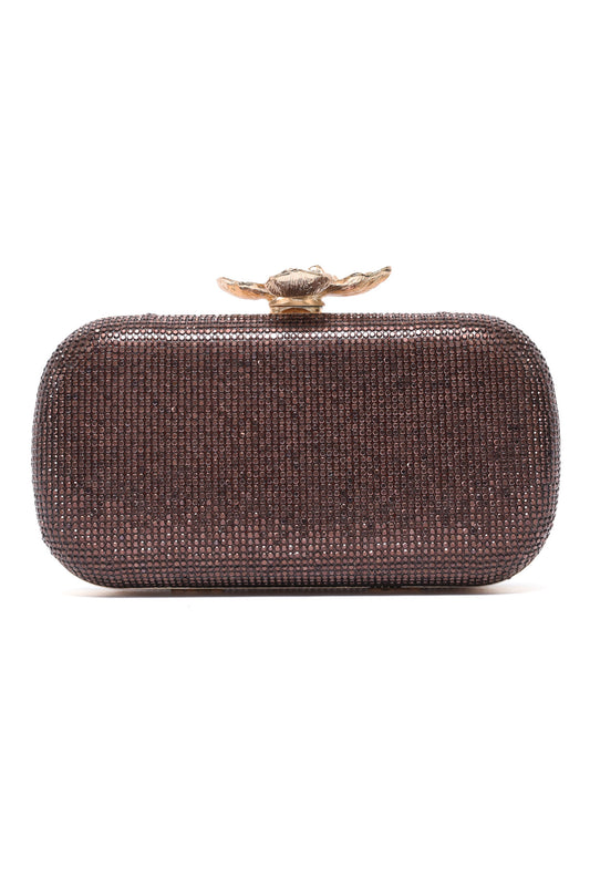 LOTUS CLASP RHINESTONE CLUTCH-BRONZE