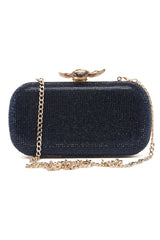 LOTUS CLASP RHINESTONE CLUTCH-BLUE