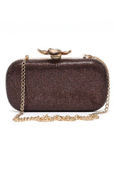 LOTUS CLASP RHINESTONE CLUTCH-BRONZE