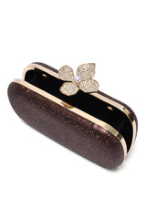 LOTUS CLASP RHINESTONE CLUTCH-BRONZE