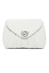 PLEATED CRYSTAL FLAP BAG-SILVER