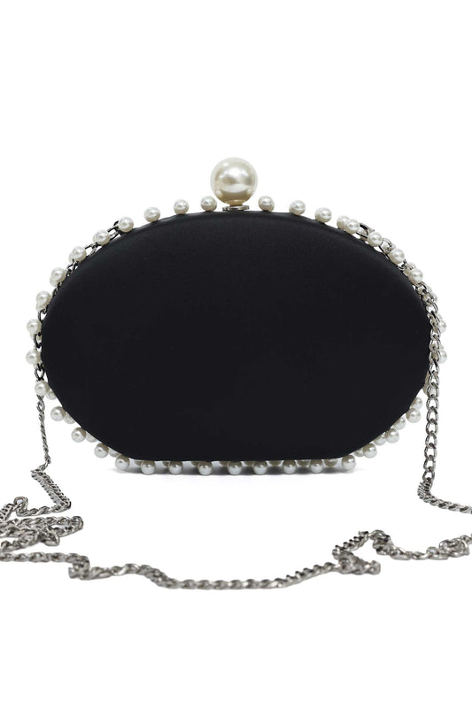 PEARL EMBRACE CLUTCH-BLACK