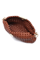 WOVEN FRAME CHAIN BAG-BROWN