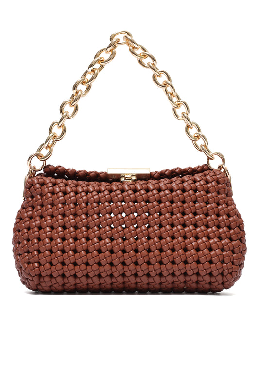 WOVEN FRAME CHAIN BAG-BROWN