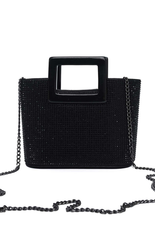 CRYSTARA SQUARE HANDLE BOX BAG-BLACK