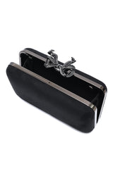 ORNATE BOW SHOULDER CLUTCH-BLACK