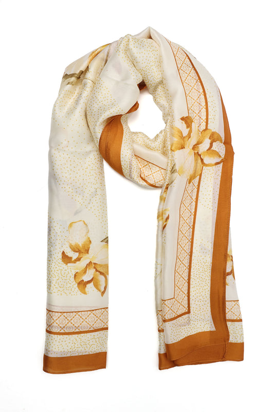 SOFT PETAL PRINT SCARF-YELLOW
