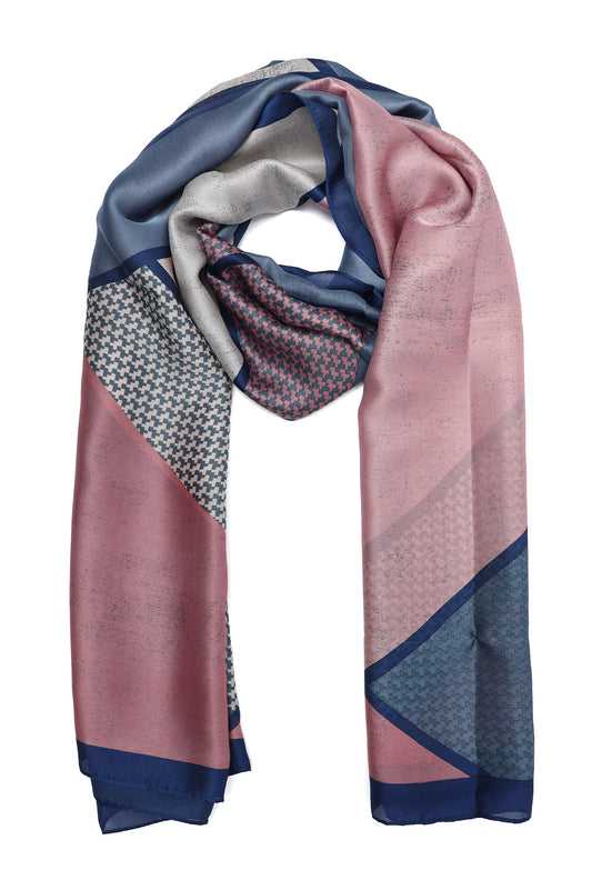 ABSTRACT PANEL SILK SCARF-PINK
