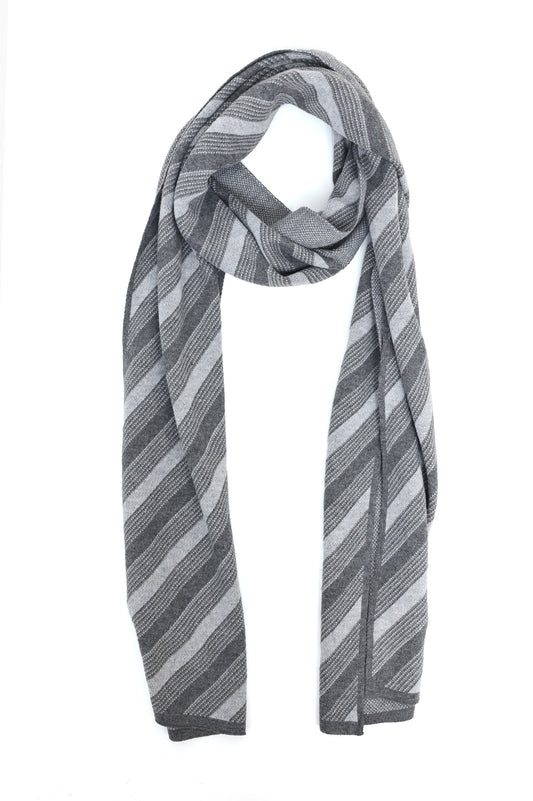 DIAGONAL STRIPE KNIT SCARF-GREY