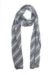 DIAGONAL STRIPE KNIT SCARF-GREY