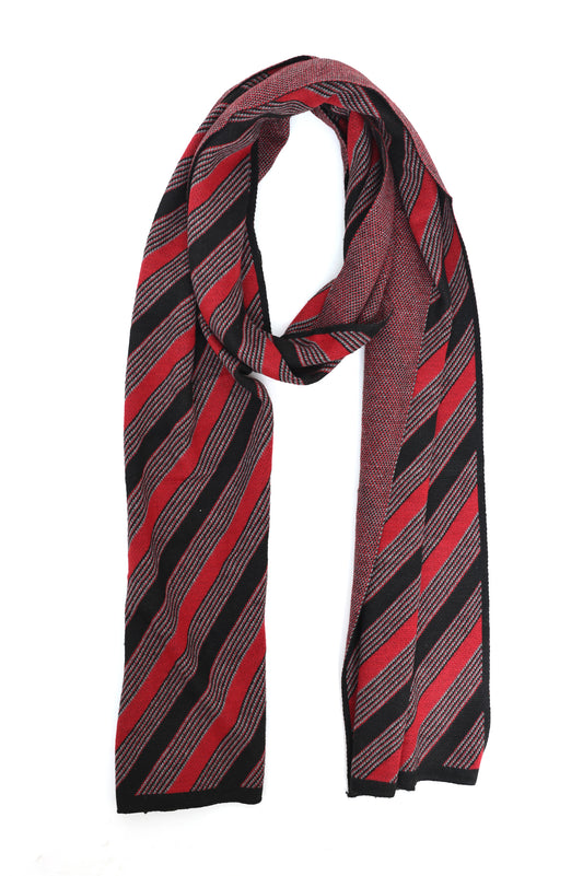 DIAGONAL STRIPE KNIT SCARF-BLACK