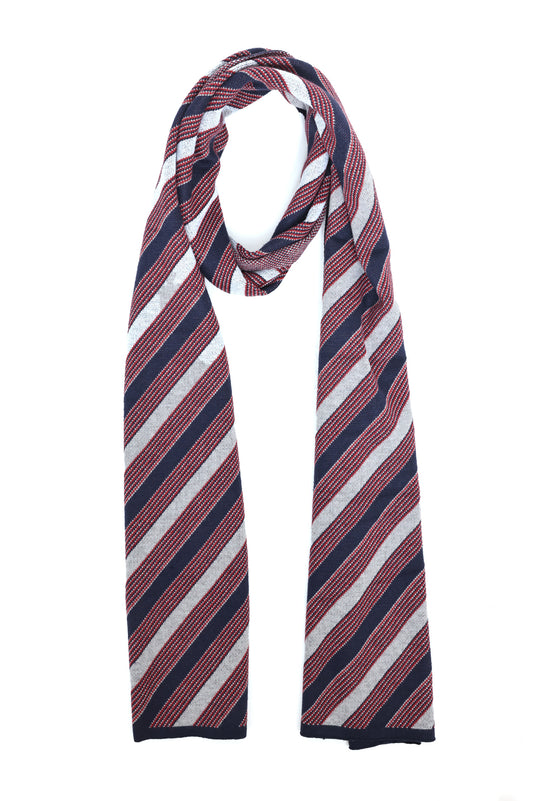 DIAGONAL STRIPE KNIT SCARF-NAVY
