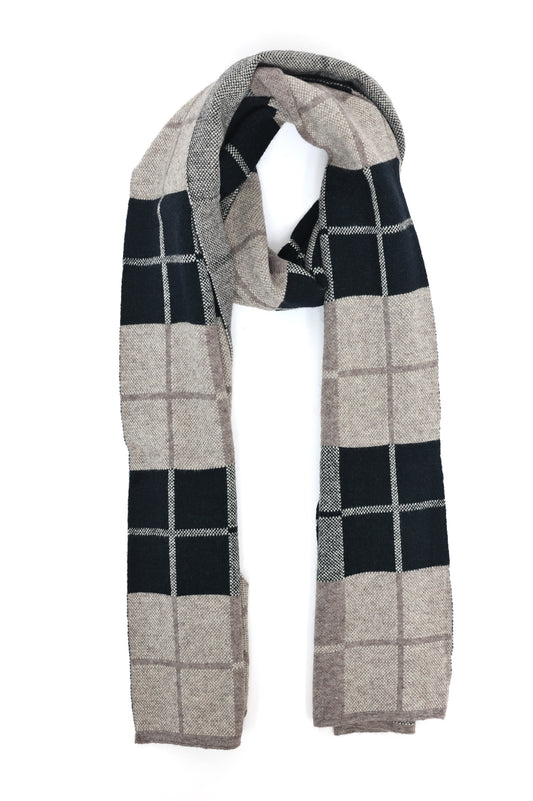 WINDOWPANE CHECK SCARF-BEIGE
