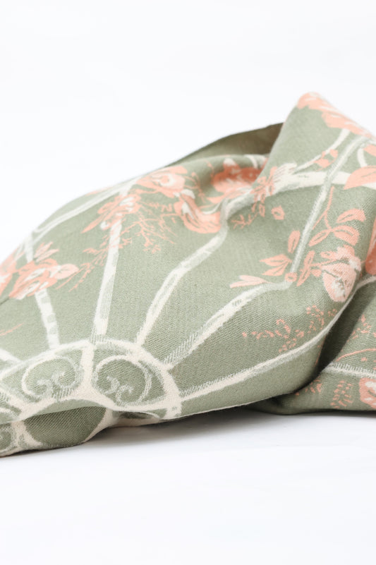 ORNATE FLORAL SCARF-OLIVE