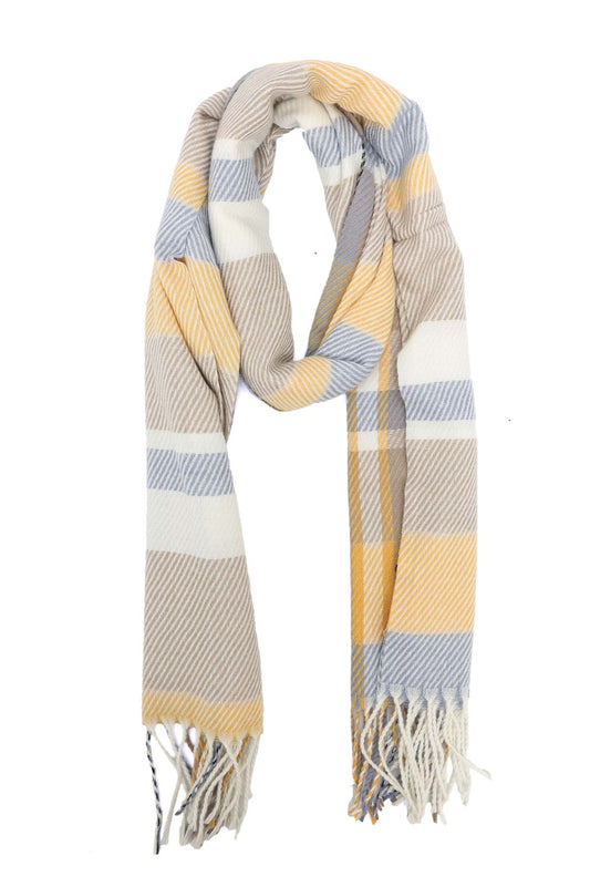 KNIT WRAP SCARF-YELLOW/WHT
