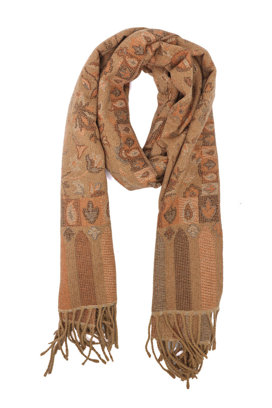 ROYAL FLORAL SCARF-LT BROWN