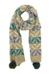 TWIN TASSELED WOOL SCARF-BEIGE/GREEN