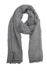 CASUAL LINEN TRIM SCARF-GREY