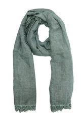 CASUAL LINEN TRIM SCARF-OLIVE/GREEN