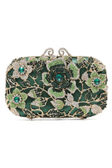 FLORAL CRYSTAL EMBELLISHED CLUTCH-MULTI-GREEN