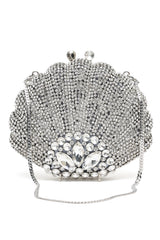 CRYSTAL EMBELLISHED SHELL CLUTCH-SILVER