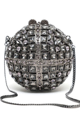 EMERALD-TONE GEMSTONE BALL CLUTCH-BLACK-PEWTER