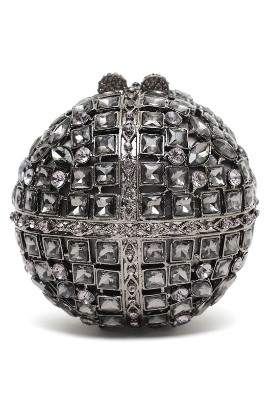 EMERALD-TONE GEMSTONE BALL CLUTCH-BLACK-PEWTER