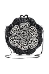 ROSE MEDALLION CLUTCH-SILV/BLK