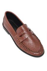 OXFORD CROC LOAFER-DK/CAMEL