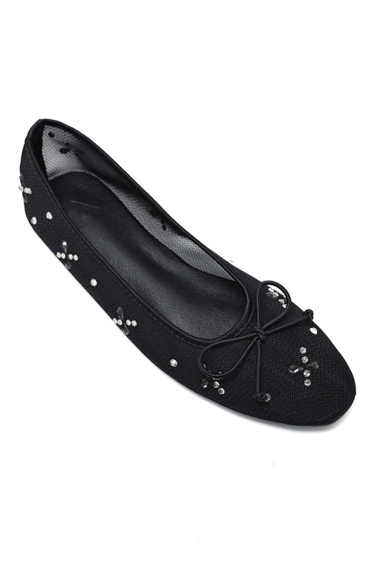 DAZZLING BOW DETAIL FLATS-BLACK