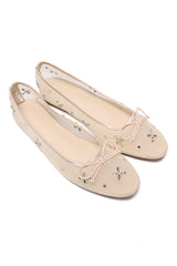 DAZZLING BOW DETAIL FLATS-BEIGE