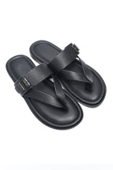 COMFORT LEATHER SLIPPERS-BLACK