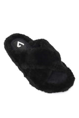 FLUFFY CROSS FUR SLIDE-BLACK