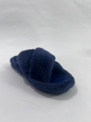 FLUFFY CROSS FUR SLIDE-NAVY