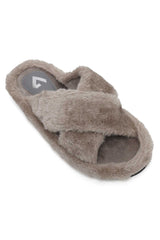 FLUFFY CROSS FUR SLIDE-LT-OLIVE