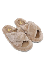 FLUFFY CROSS FUR SLIDE-BEIGE