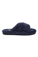 FLUFFY CROSS FUR SLIDE-NAVY